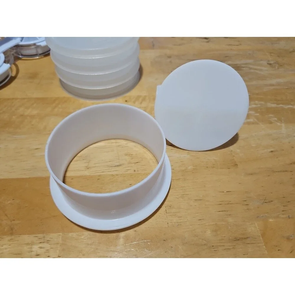 Set of 4 Vintage Tupperware Hamburger Keepers #882 W/ Lid, Press & Slider Press